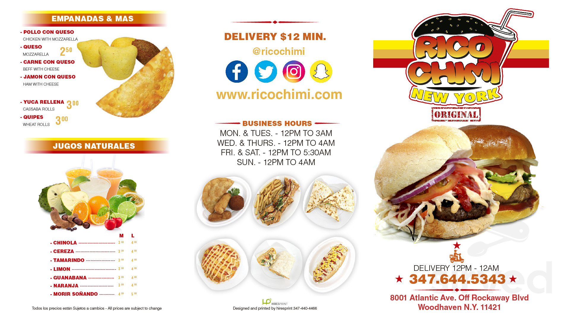 Menu for Rico Chimi Atlantic Ave. in Queens, NY | Sirved