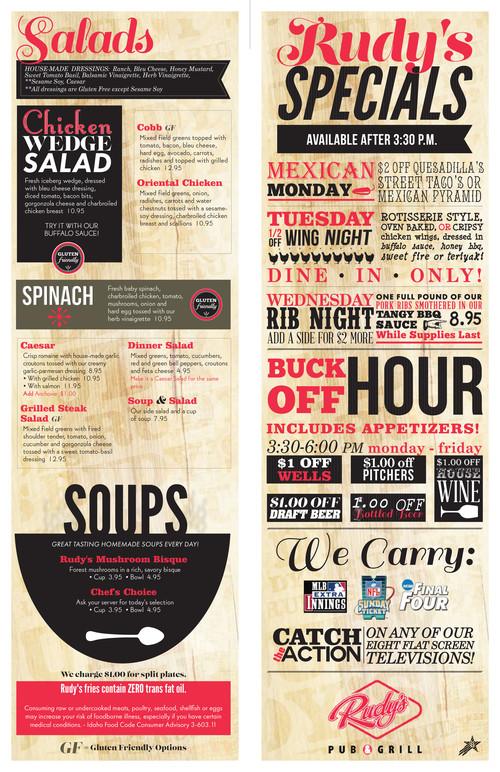 Rudy's Pub & Grill menu in Meridian, Idaho, USA
