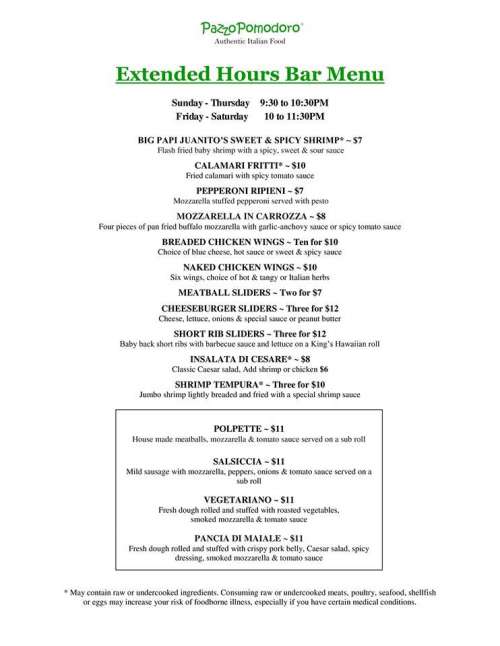 Pazzo Pomodoro Ashburn menu in Ashburn, Virginia, USA