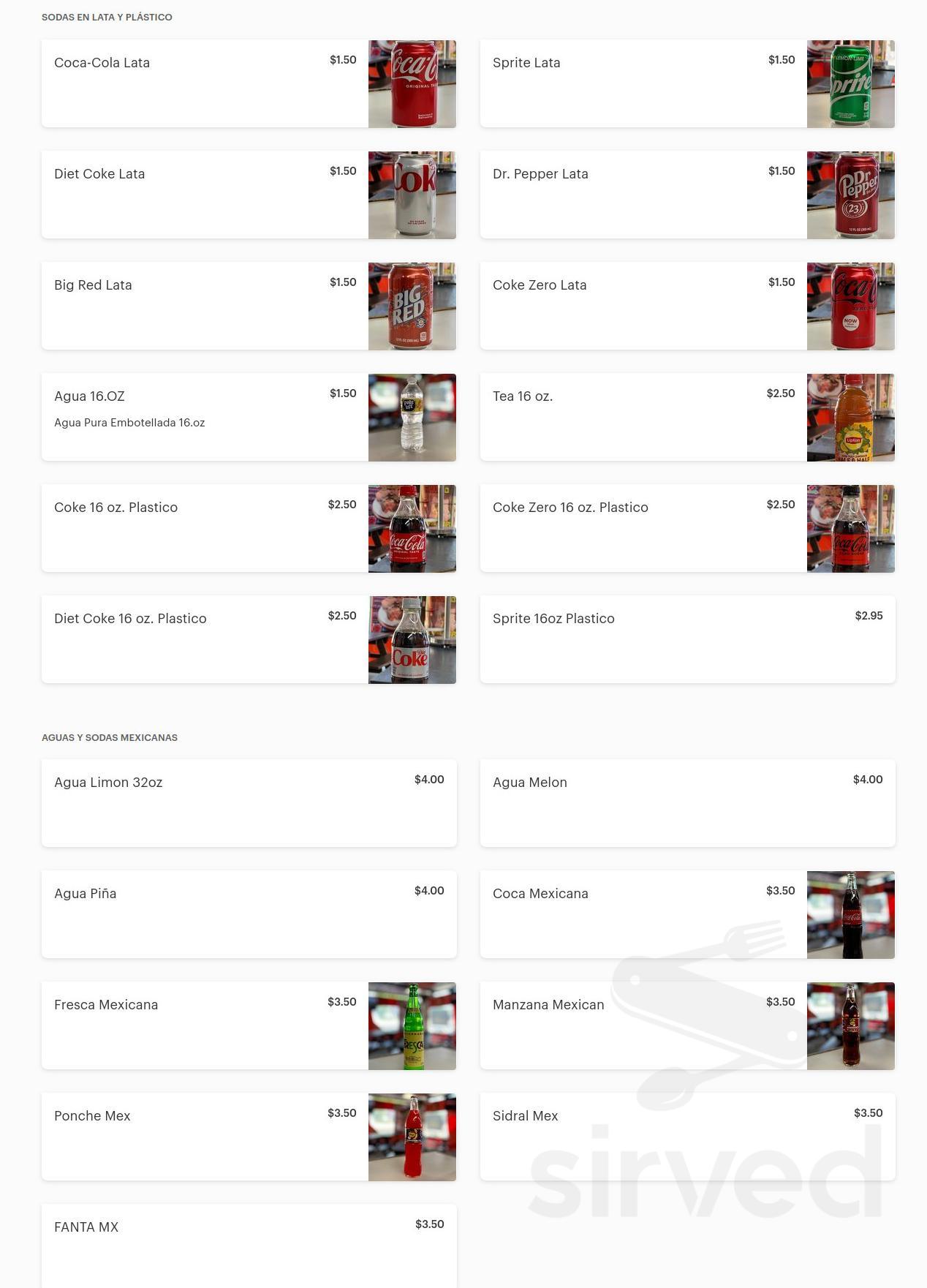 Tacos & Salsas Mexico Restaurant menu in Laredo, Texas, USA