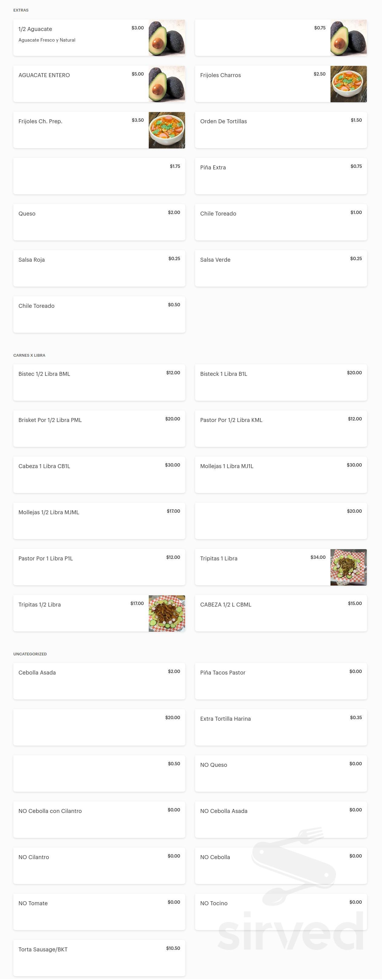 Tacos & Salsas Mexico Restaurant menu in Laredo, Texas, USA