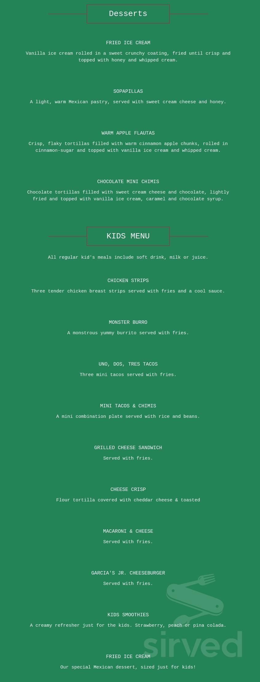 Garcia's Mexican Restaurant menus in Lubbock, Texas, United States