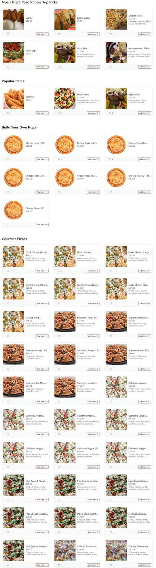 Moe's Pizza Atascadero menu in Atascadero, California, USA