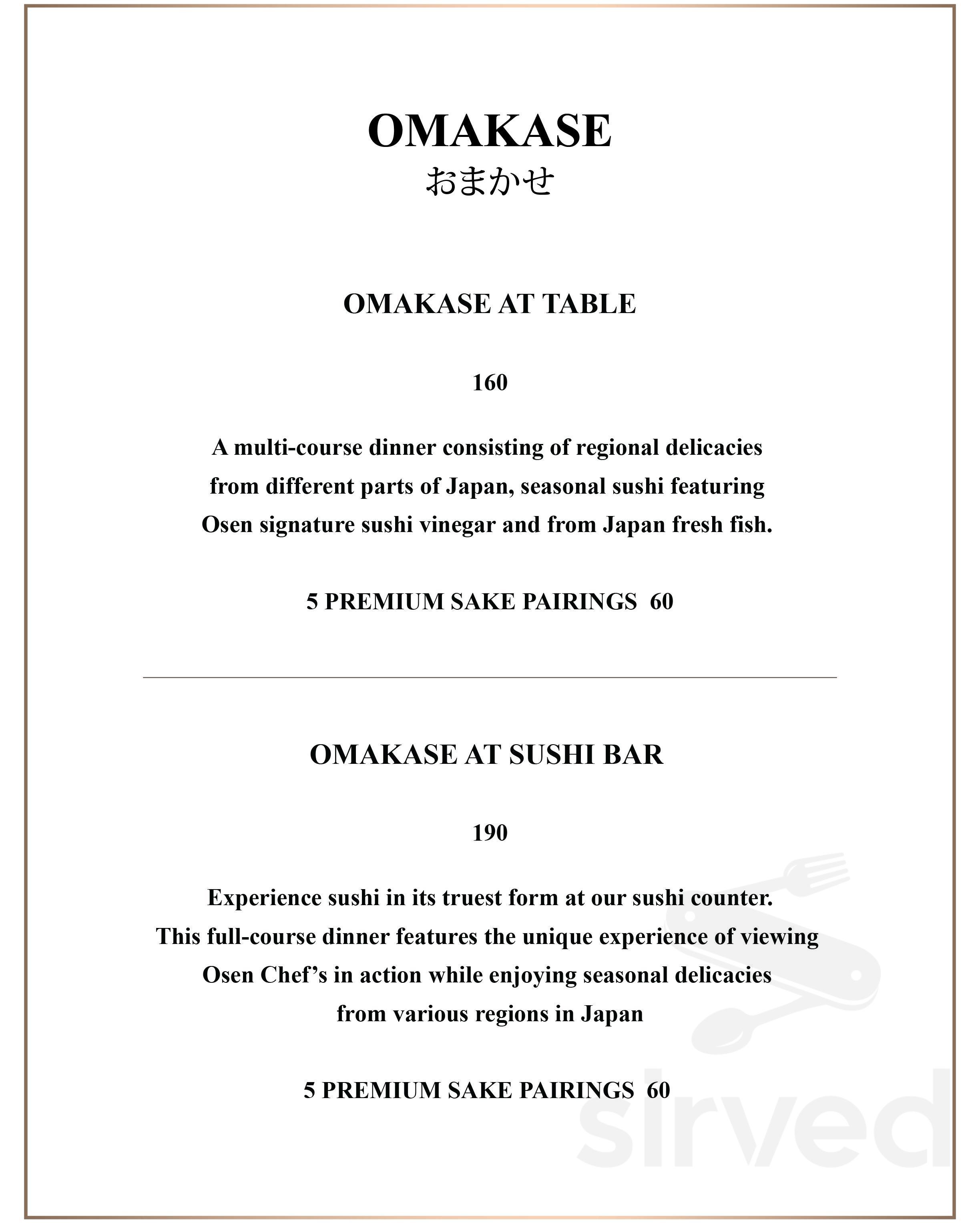 Omakase by Osen menu in Los Angeles, California, USA