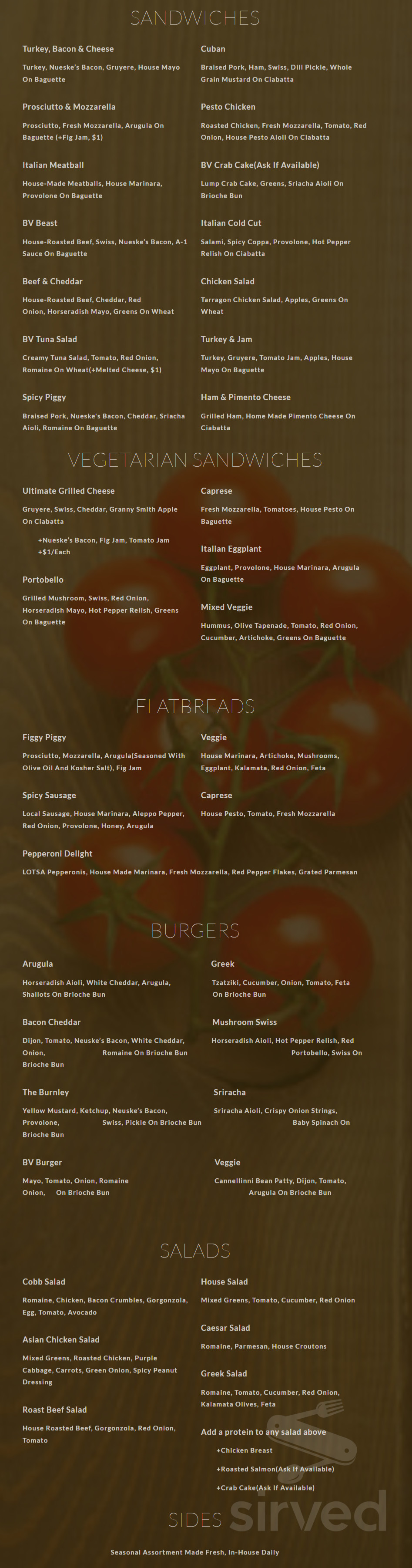 Menu - Richmond VA's Branch &amp; Vine | Sirved