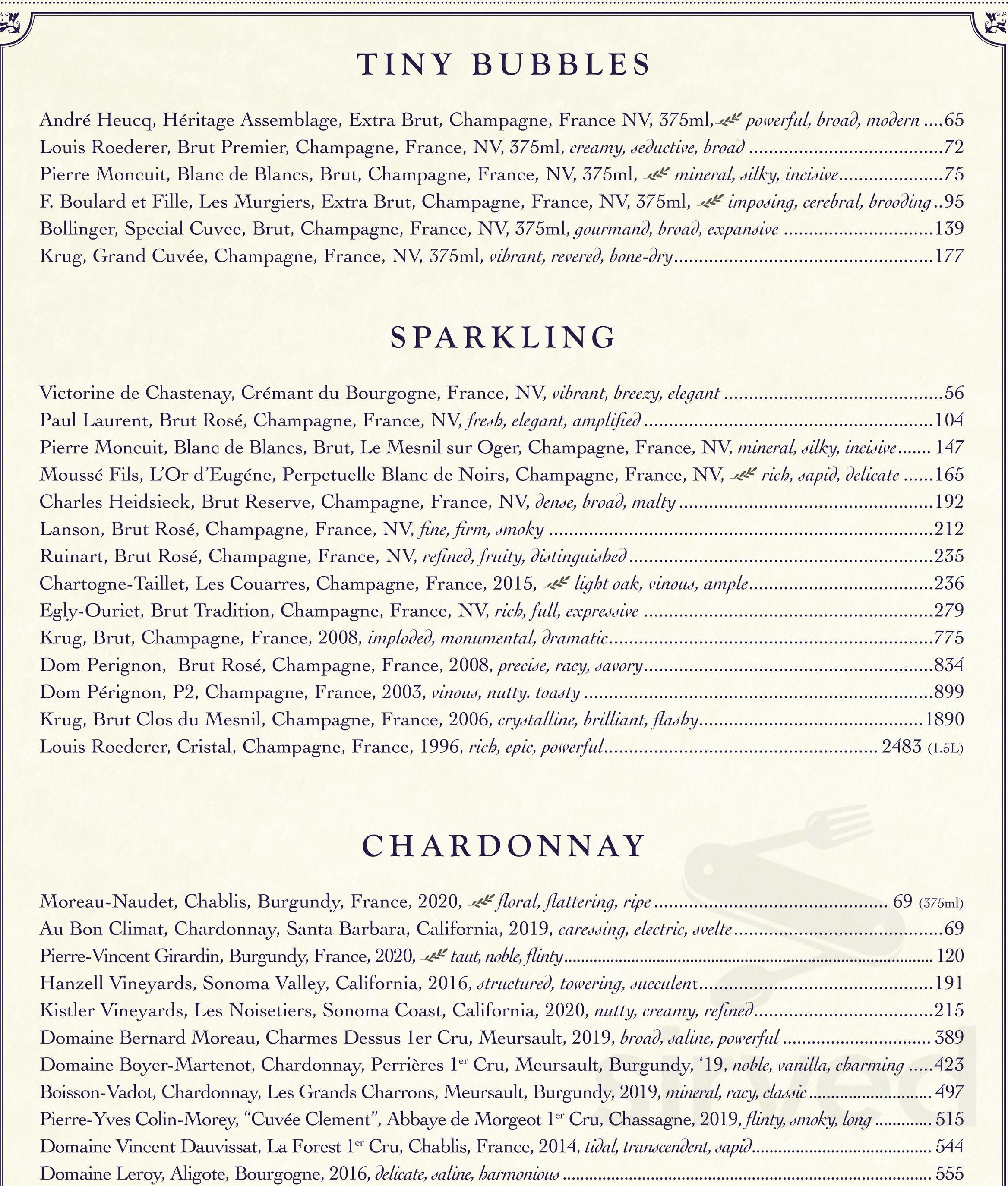 4 Charles Prime Rib menu in New York, New York, USA