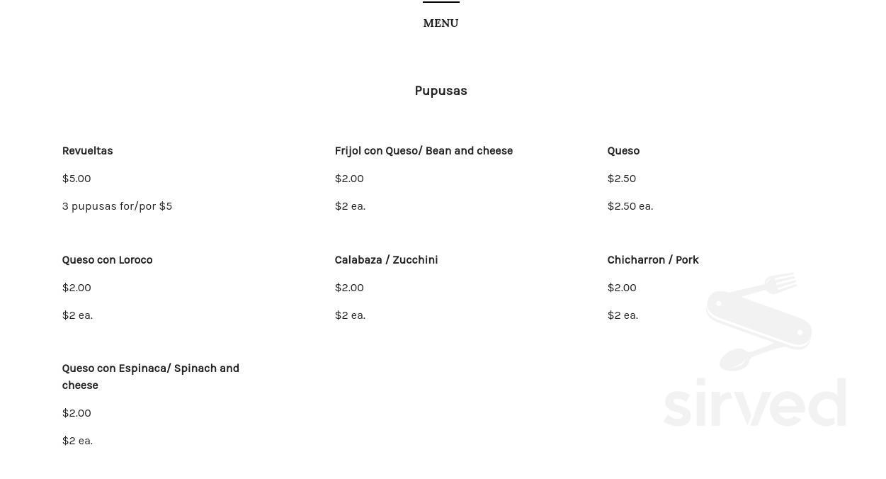 Pupusas 100% Salvadoreñas menu in Arvin, California