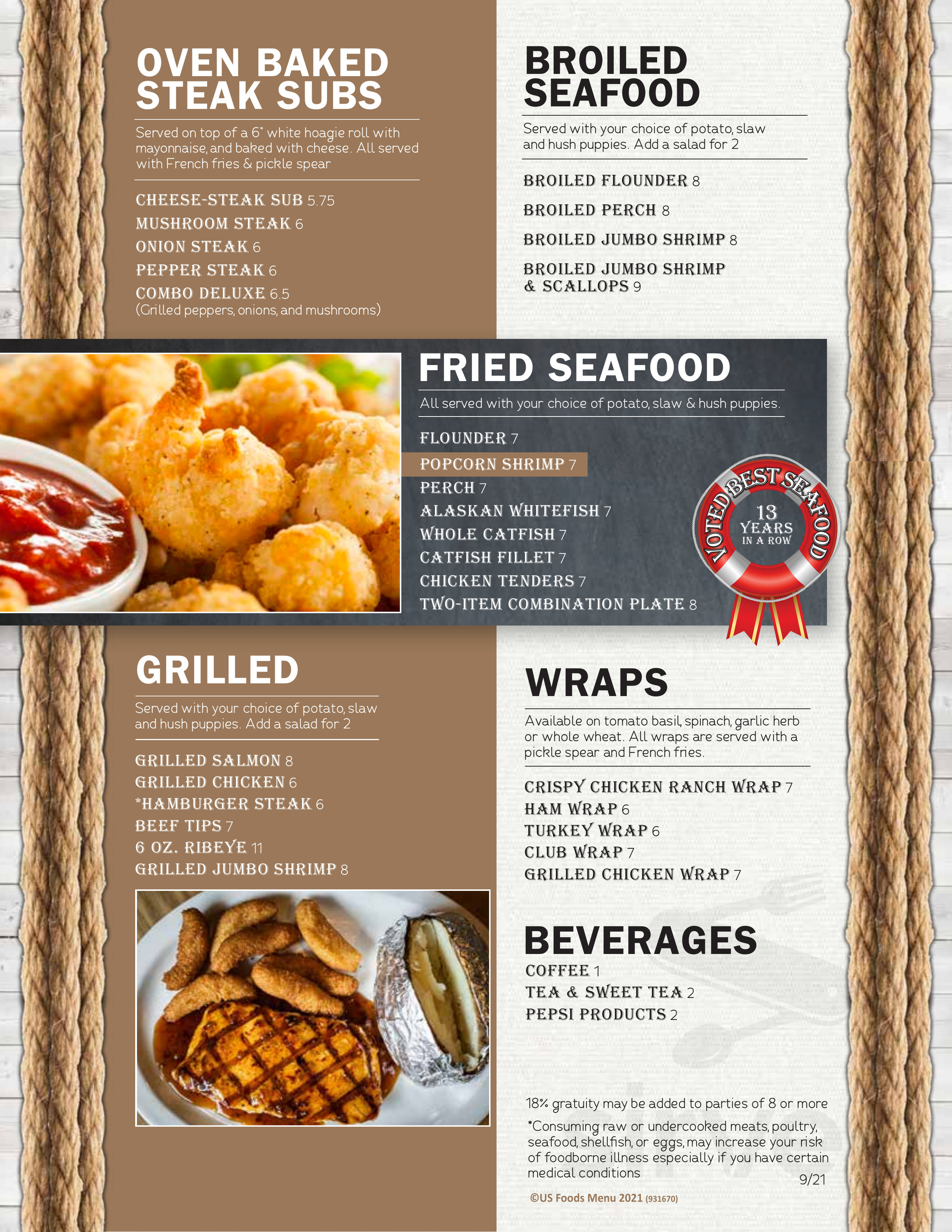 Big Dave's Family Seafood menu in Forest City, North Carolina, USA