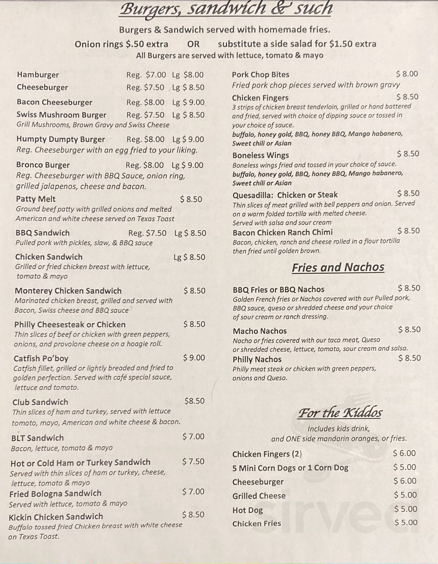 Holly Pond Cafe menu in Holly Pond, Alabama, USA