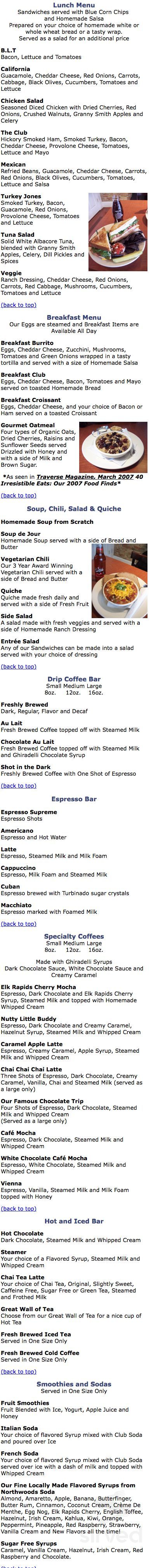 Java Jones menu in Elk Rapids, Michigan