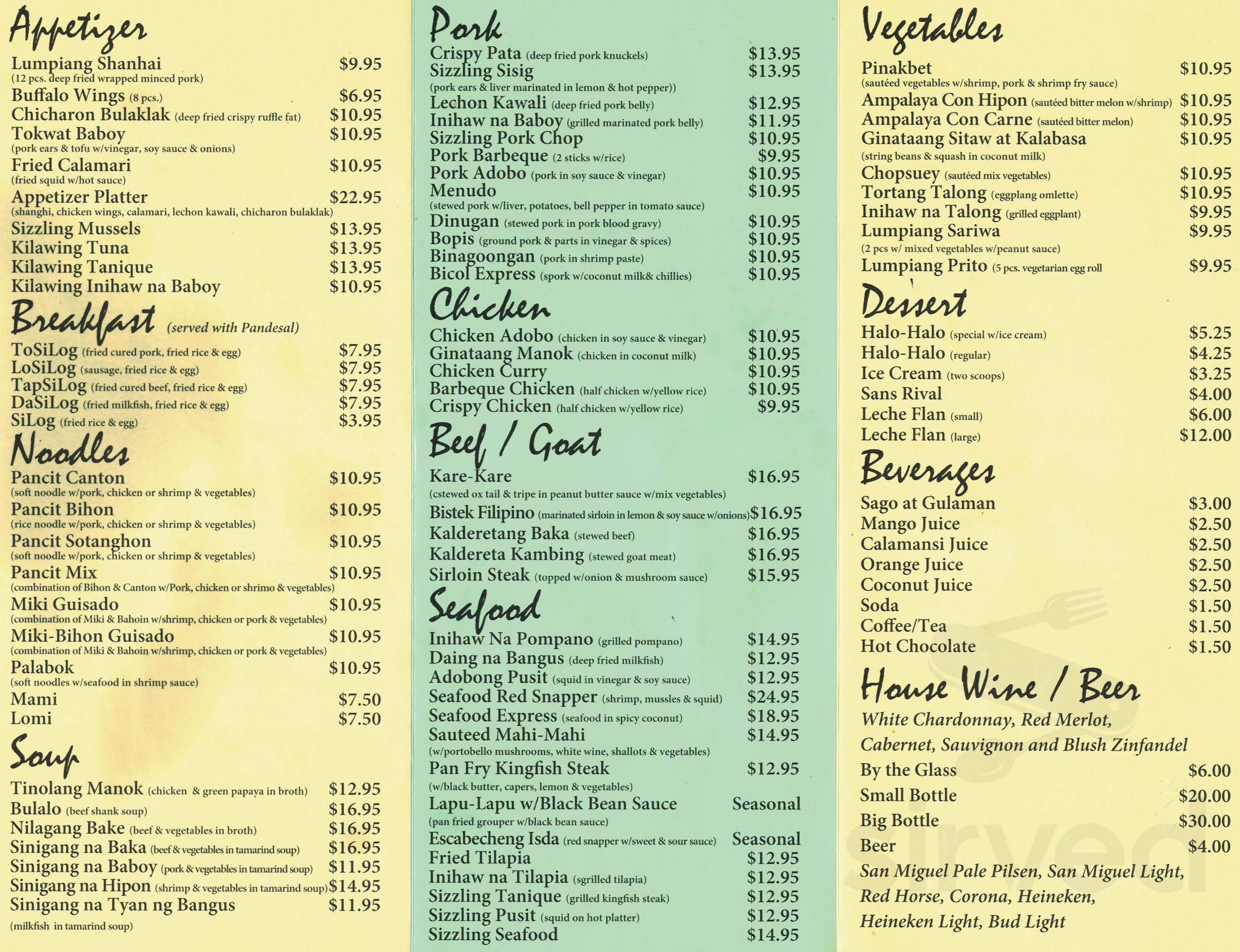 Kabayan Restaurant and Bakeries UNION TURNPIKE menu in Queens, New York
