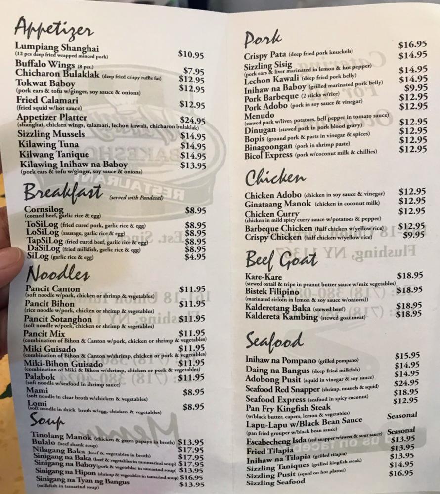Kabayan Restaurant and Bakeries UNION TURNPIKE menu in Queens, New York