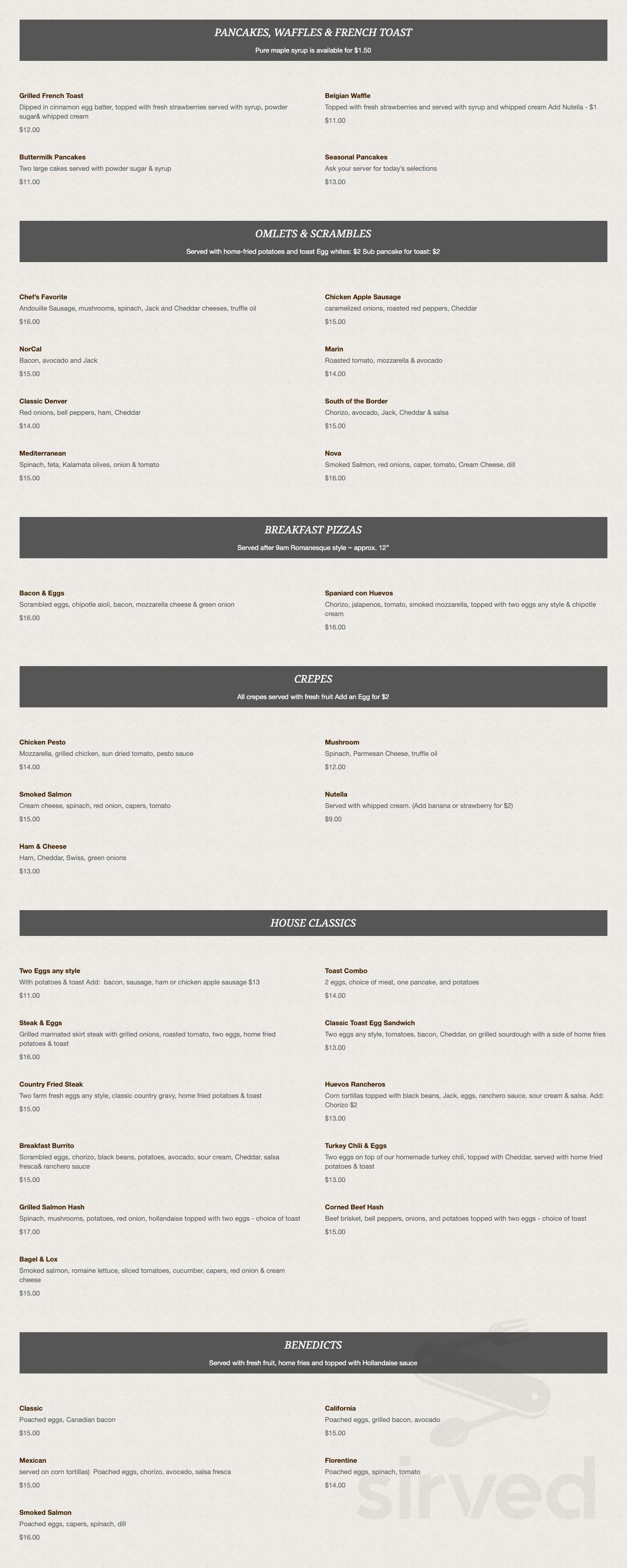 Toast Restaurant menu in Novato, California, USA