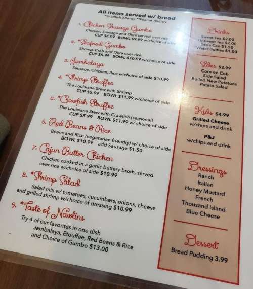 The Creole Girls Cafe menu in Eureka Springs, Arkansas, USA