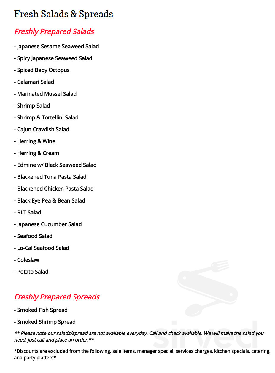Ward's Seafood Market & Take-Out menu in Clearwater, Florida, USA