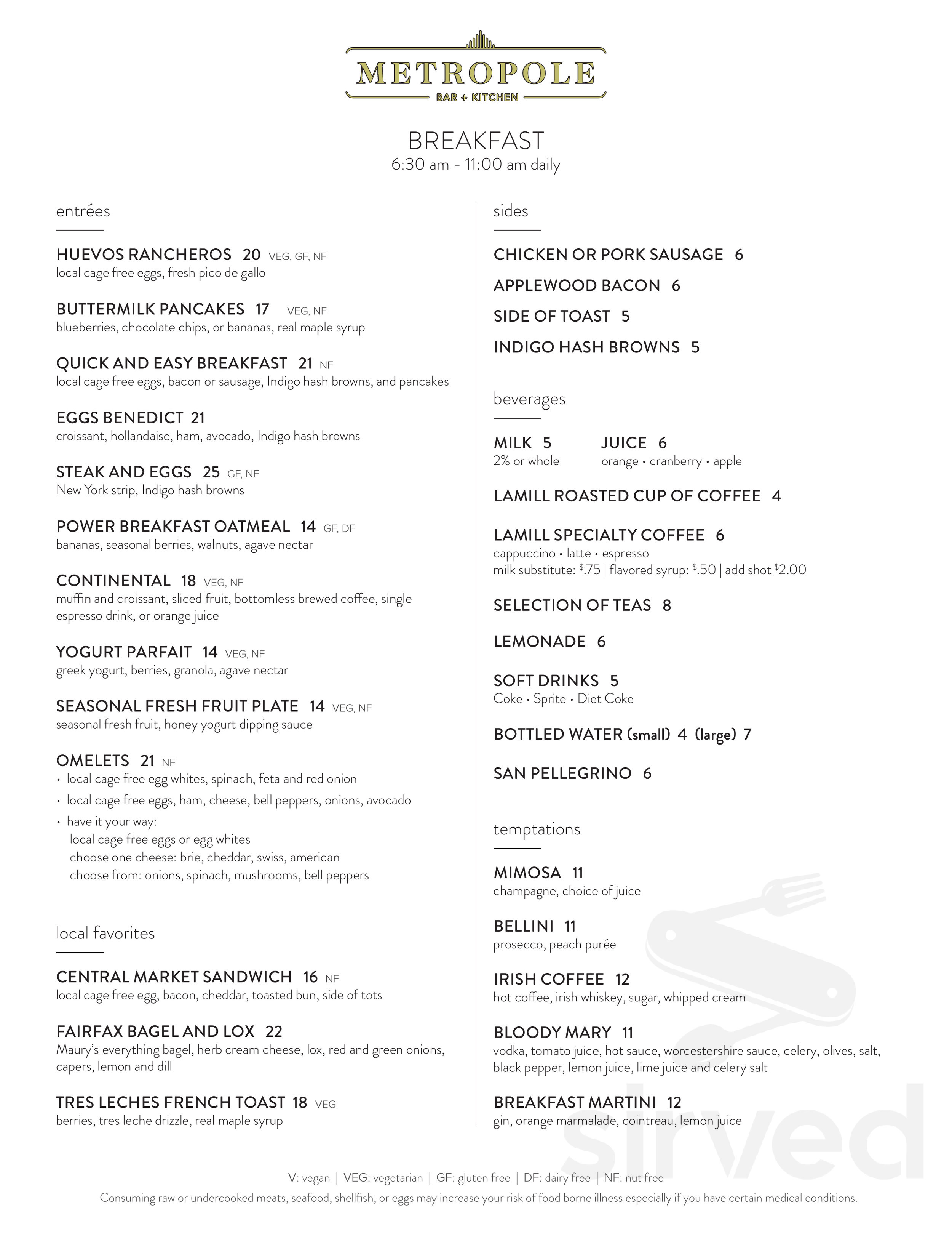 Menu For Metropole Bar Kitchen In Los Angeles CA Sirved Menu For Metropole Bar Kitchen In Los Angeles CA Sirved