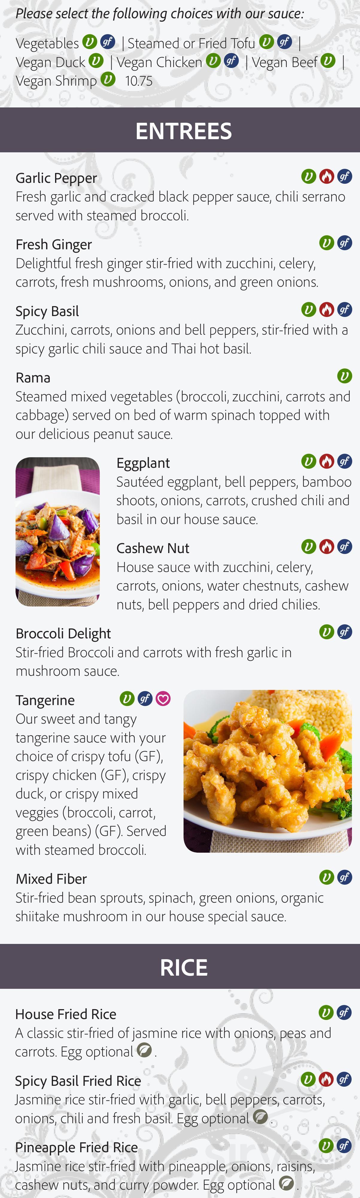 Plumeria Vegetarian Restaurant menu in San Diego, California