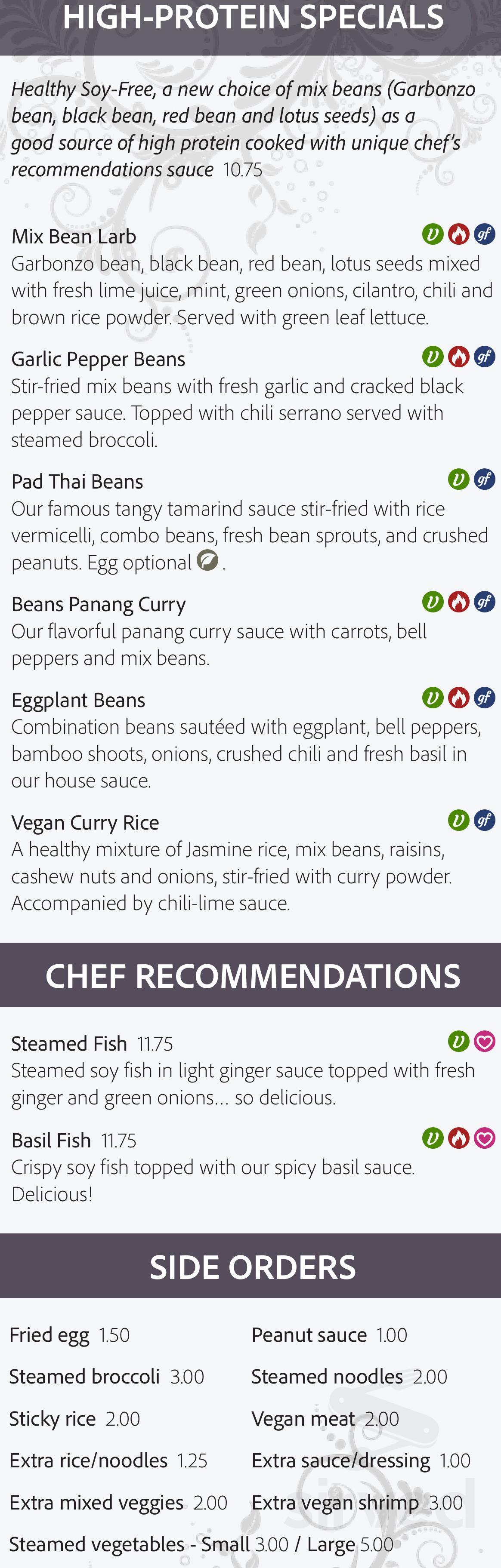 Plumeria Vegetarian Restaurant menu in San Diego, California