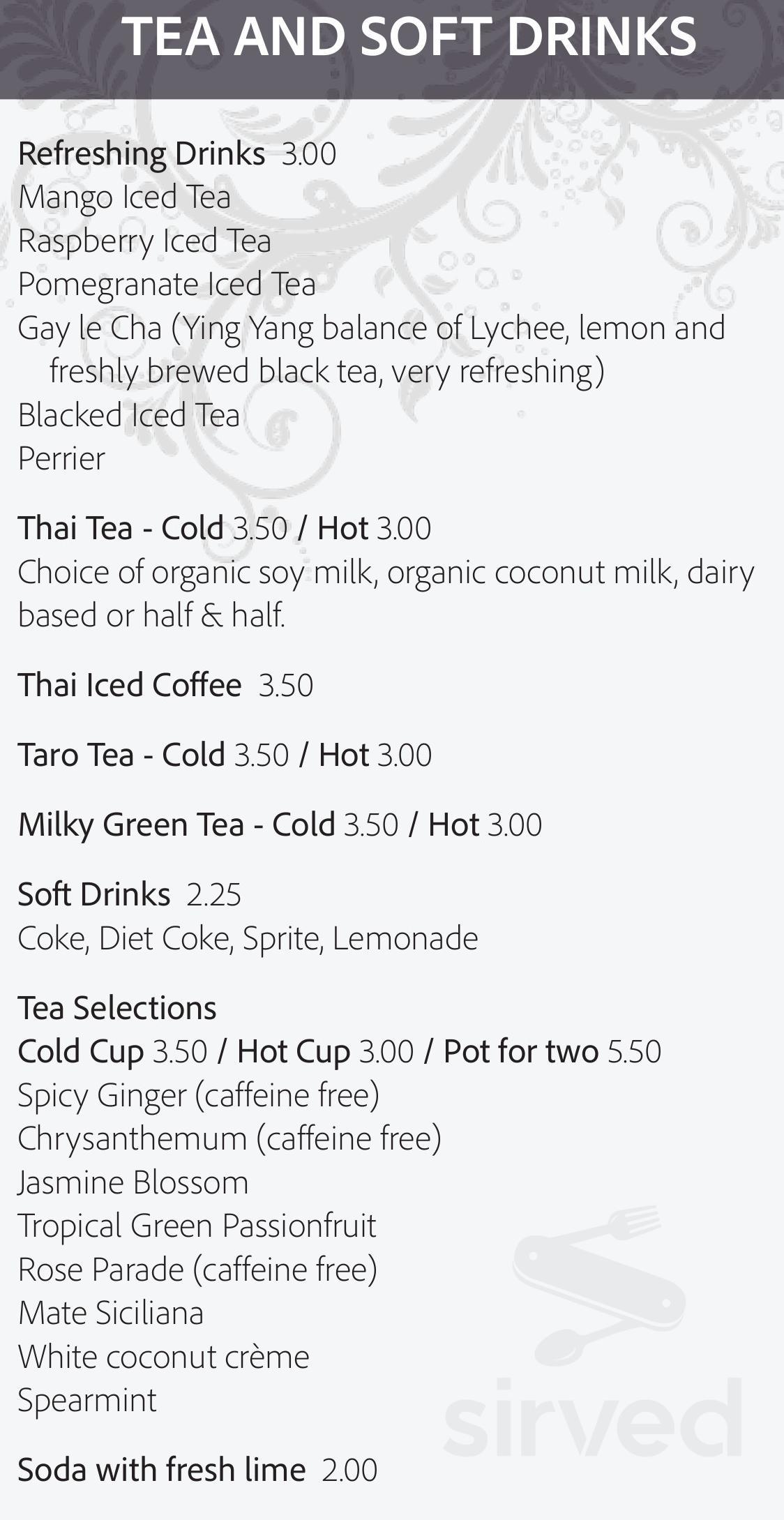 Plumeria Vegetarian Restaurant drink menu in San Diego, California