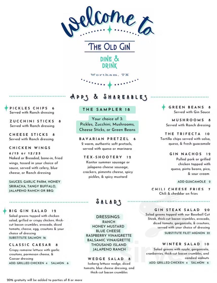 The Old Gin menu in Wortham, Texas, USA