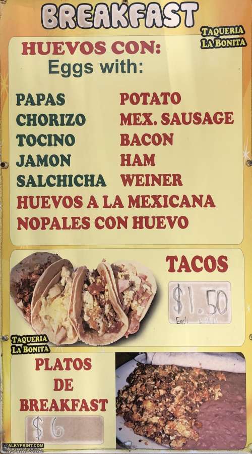 Taqueria la Bonita (Food Truck) menu in Houston, Texas, USA