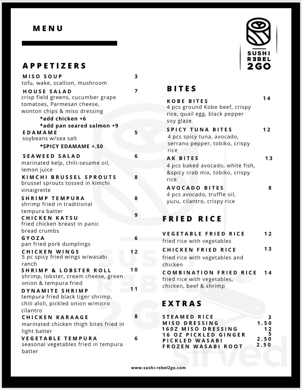 Sushi Rebel 2GO menu in Houston, Texas, USA