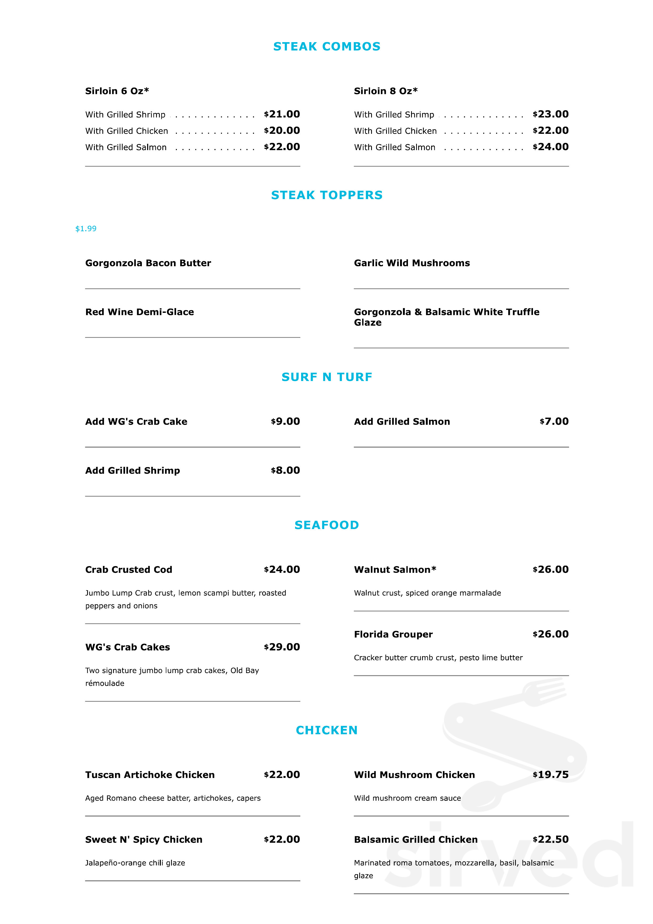 Walnut Grill Bridgeville Menu