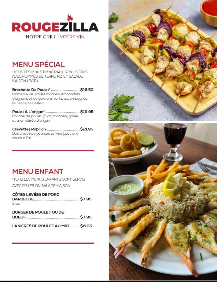 Rougezilla menu in Joliette, Quebec, Canada