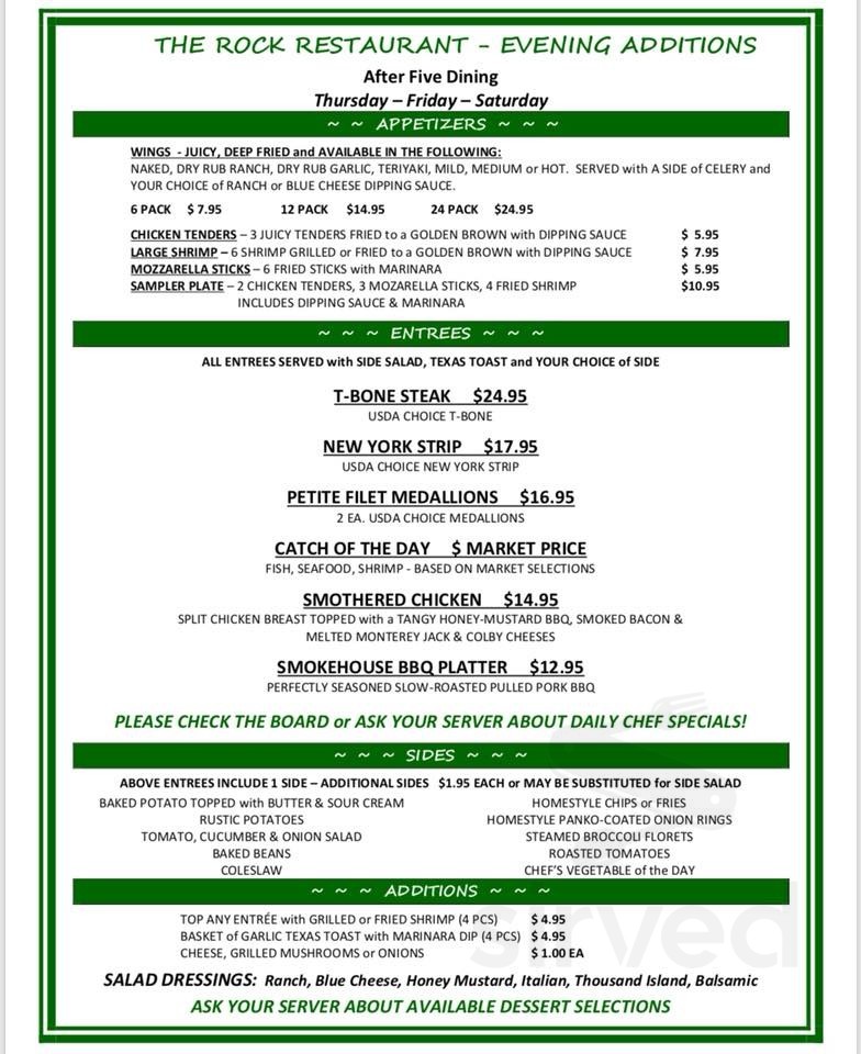 The Rock Menu.pdf The Rock Restaurant & Bar menu in Pickens, South Carolina, USA