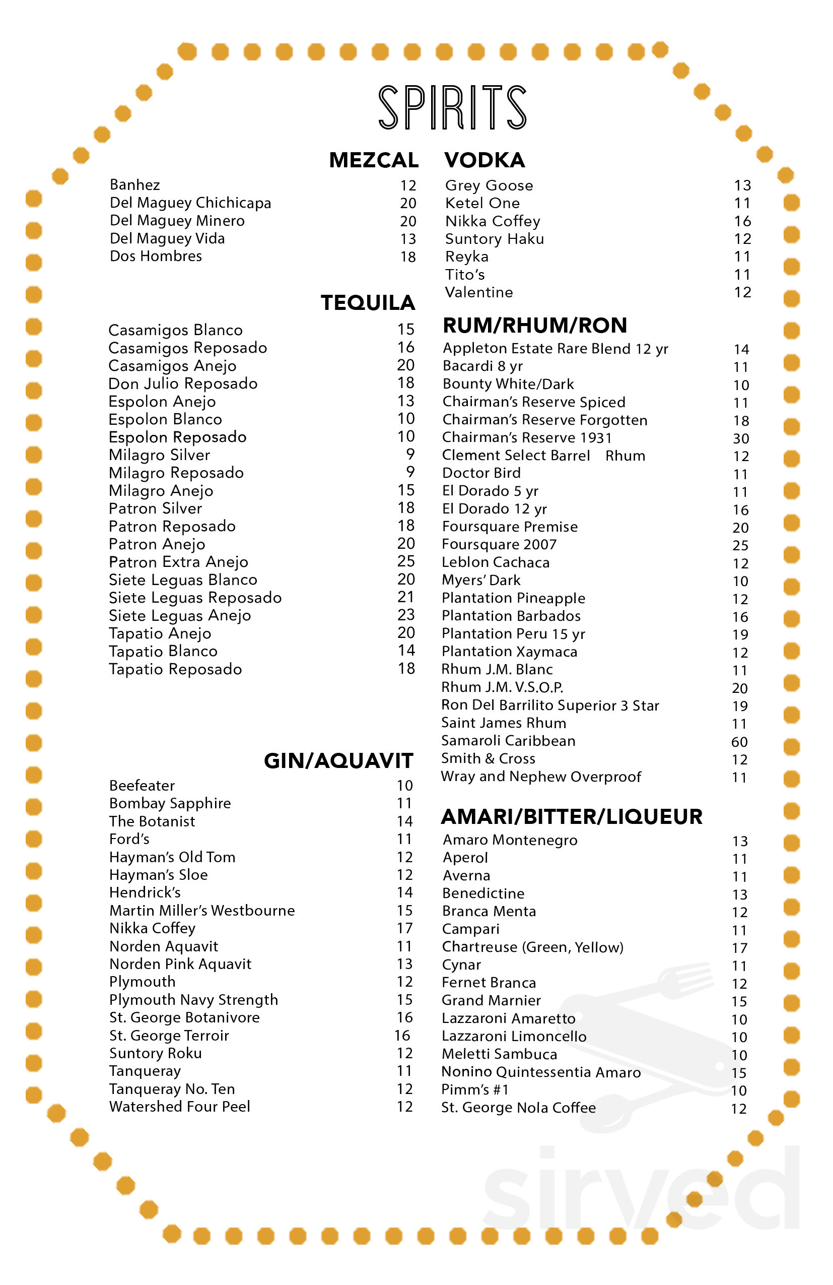 Willis show bar menu in detroit michigan usa