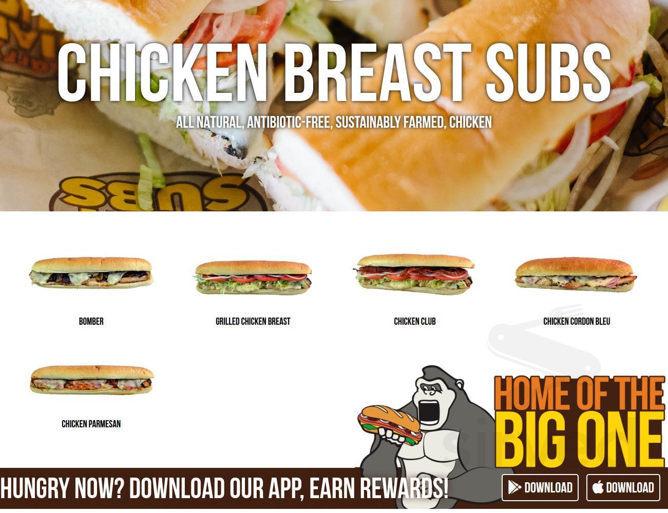 Giant Subs menu in Savannah, Georgia 