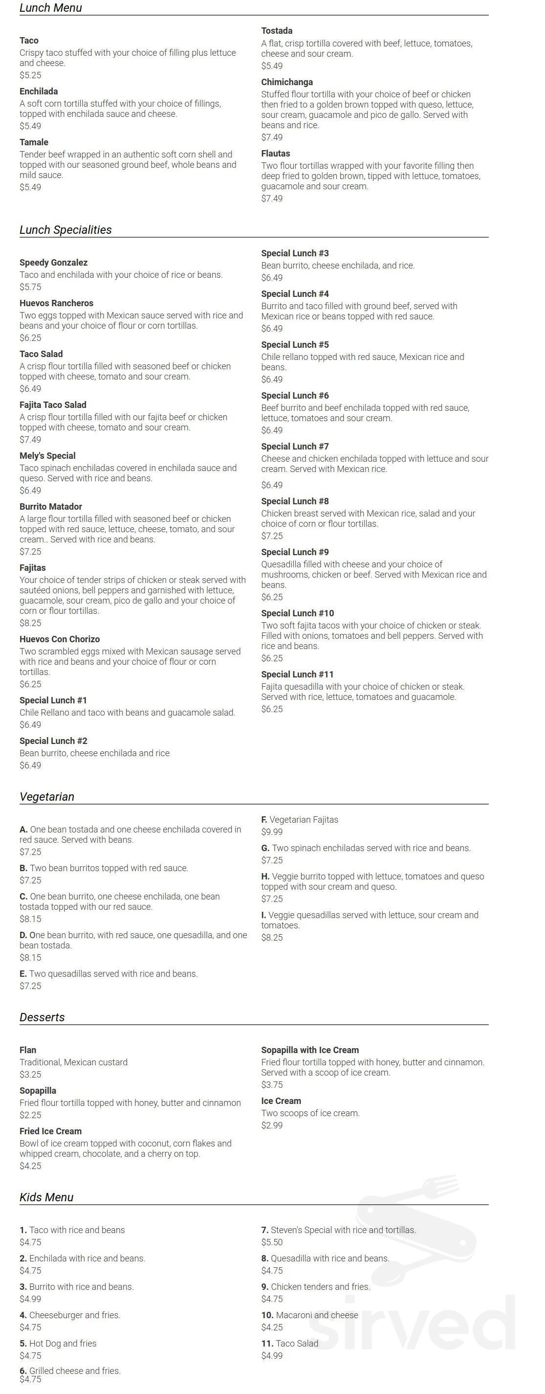 Matador Mexican Bar and Grill menus in Siloam Springs, Arkansas, United