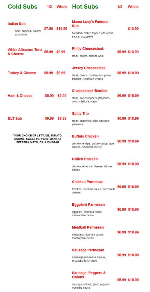 Big Louie's Pizzeria (Formerly known as Mama Lucy's) menu in Fort