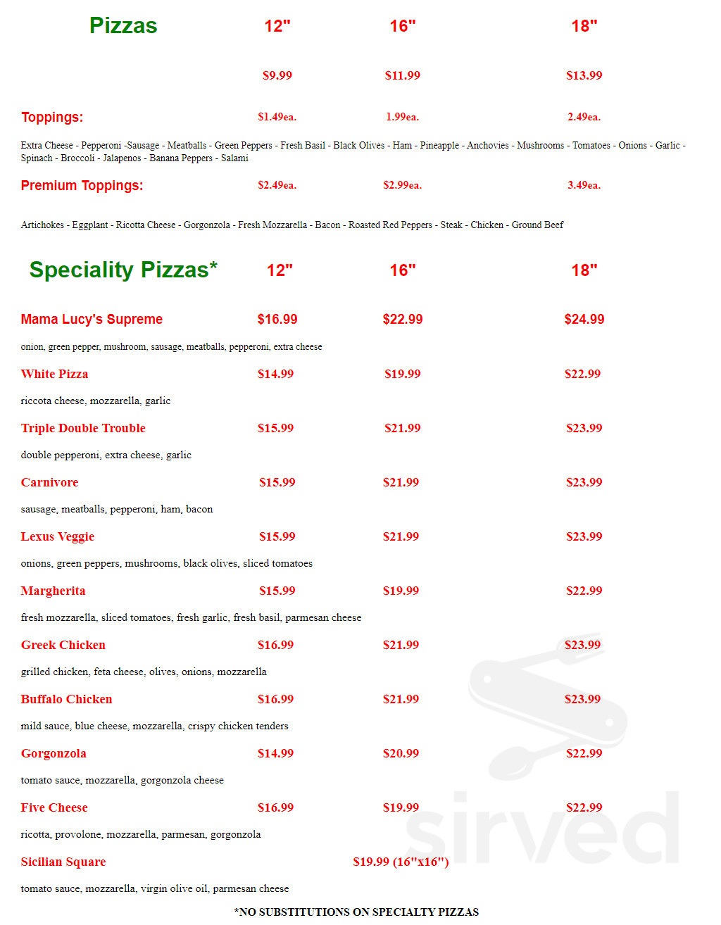 Big Louie's Pizzeria (Formerly known as Mama Lucy's) menu in Fort
