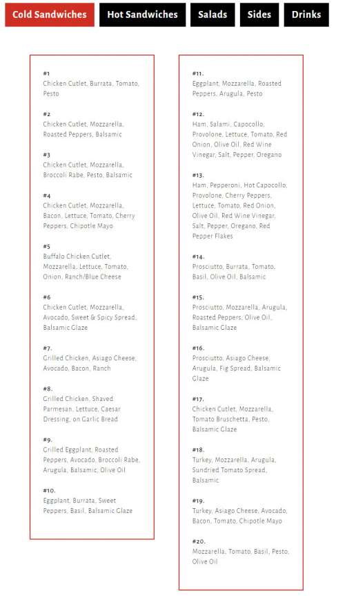 Veloce Specialty Sandwiches menu in Jersey City, New Jersey, USA