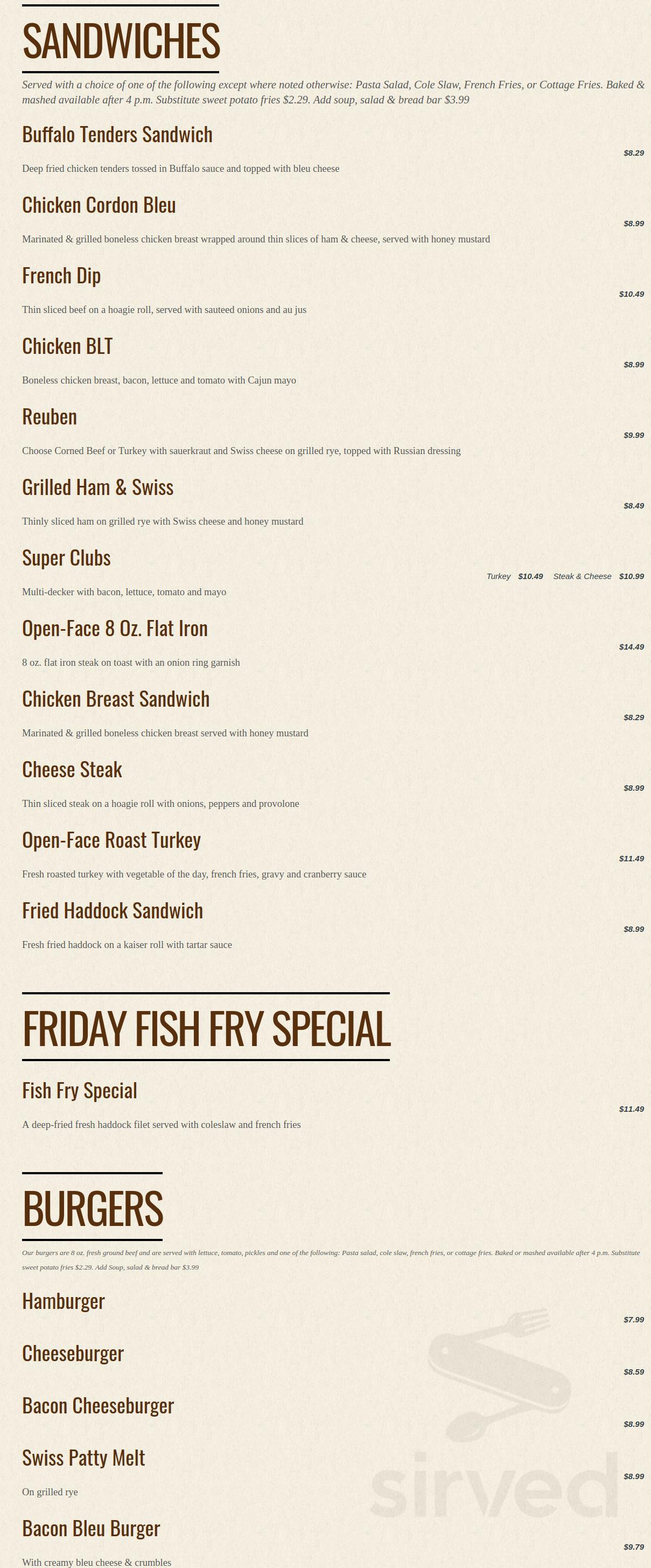 Coalyard Charlie's menu in Rome, New York, USA