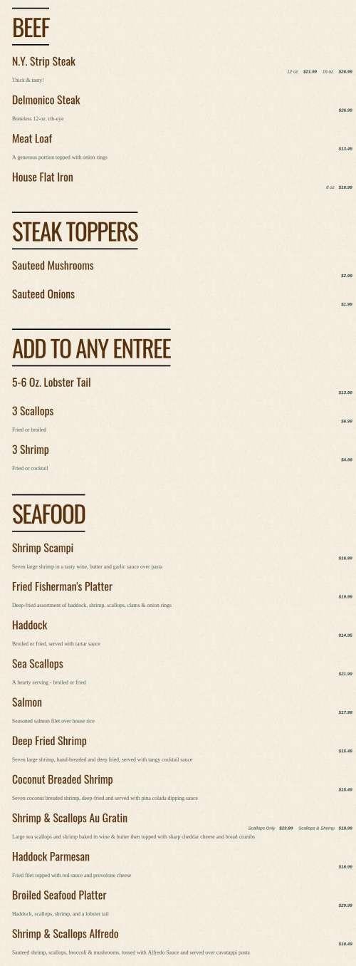 Coalyard Charlie's menu in Rome, New York, USA