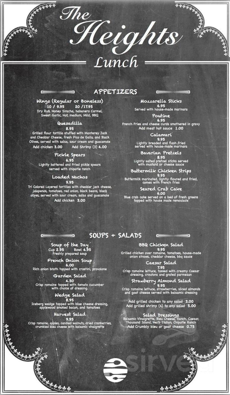 The Heights Restaurant menu in Sodus Point, New York, USA