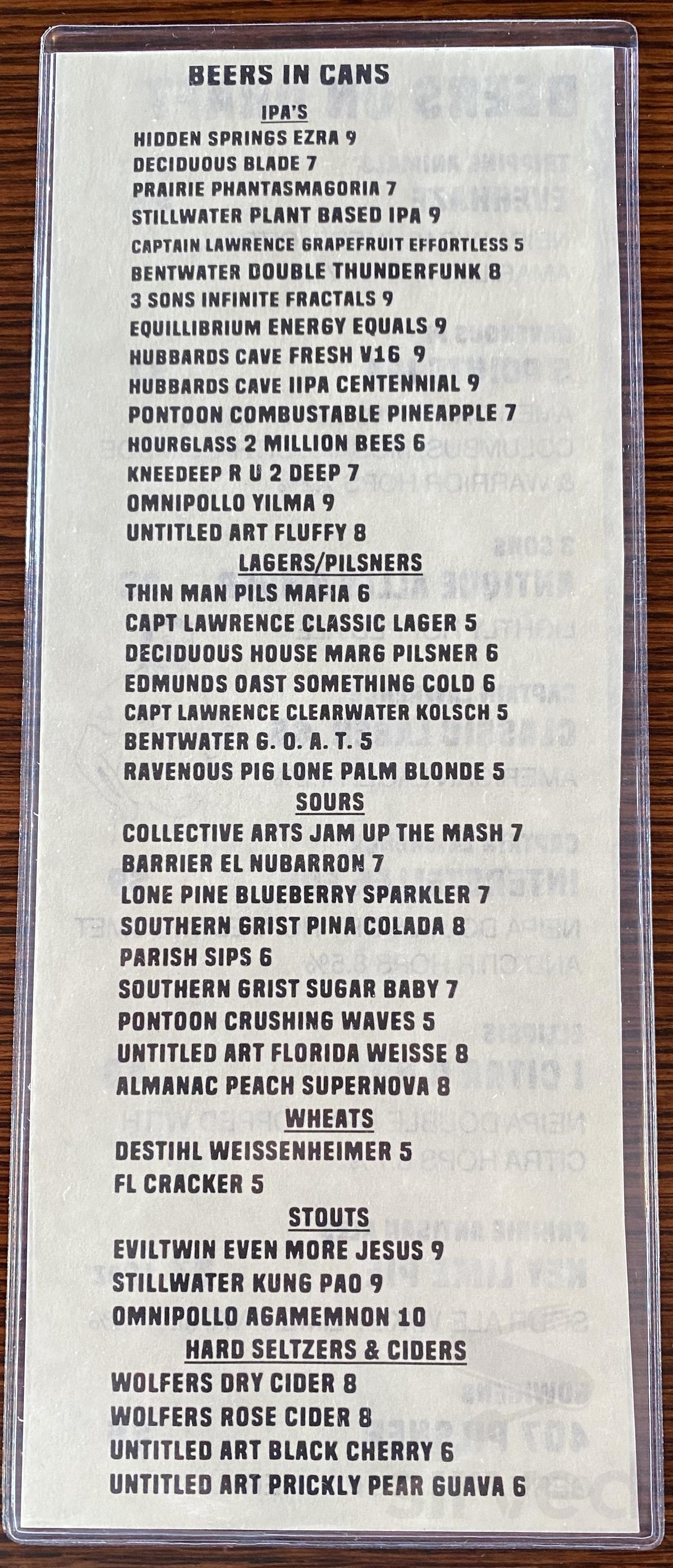 Laser Wolf menu in Fort Lauderdale, Florida, USA