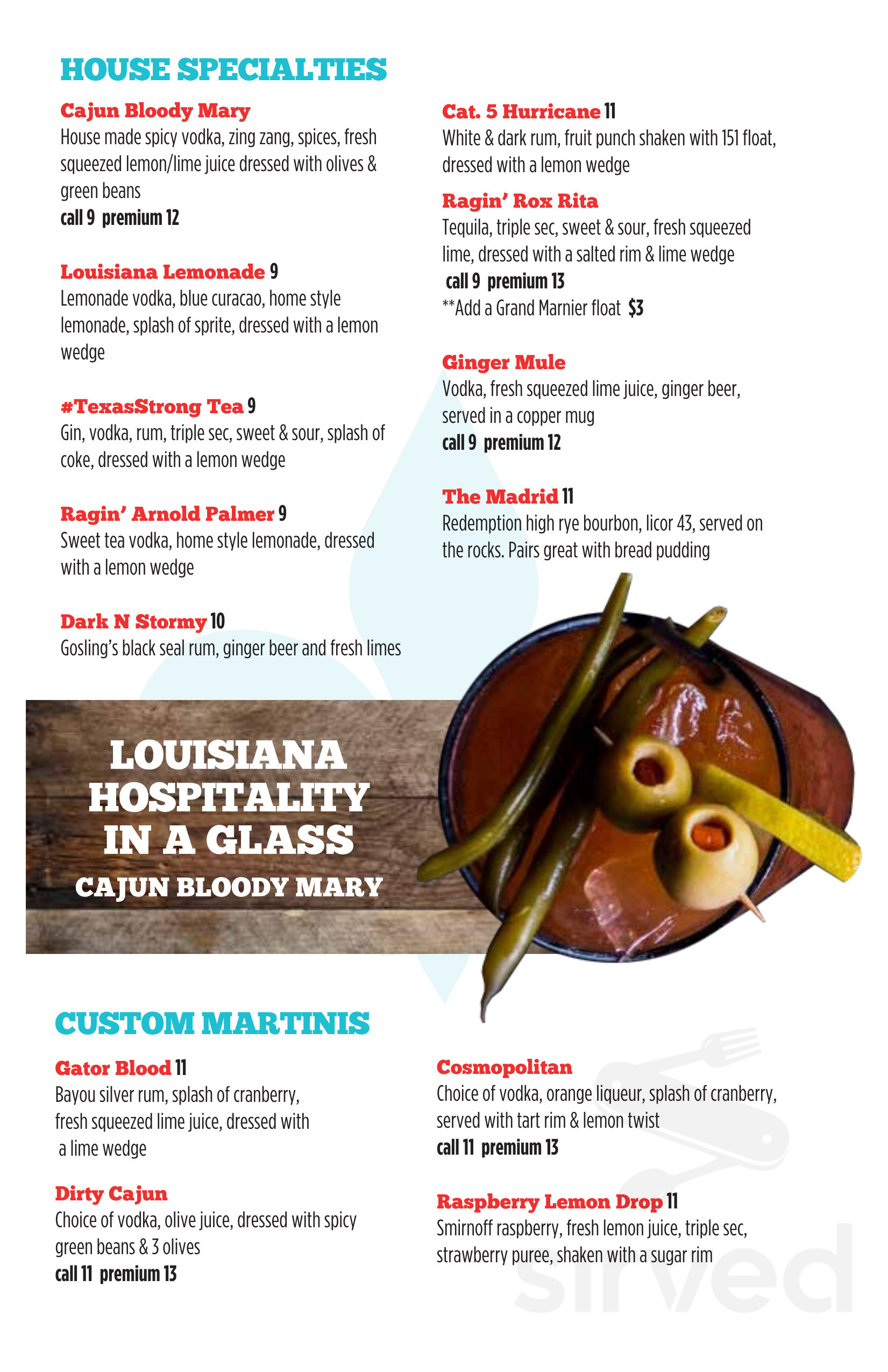 Ragin Tea Menu Menu for Ragin' Cajun in Houston, TX | Sirved