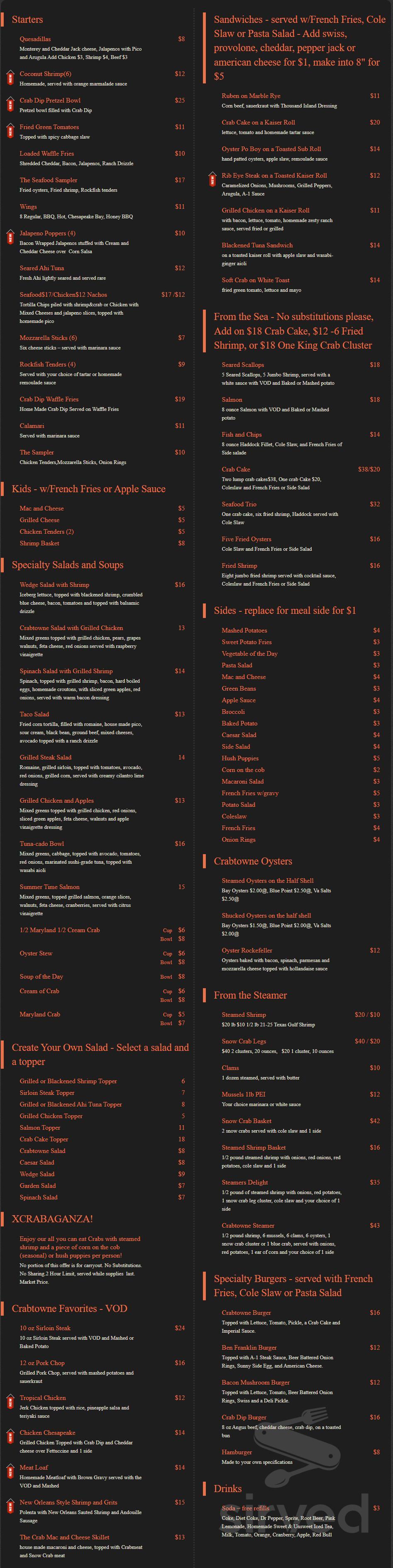 Crabtowne USA menu in Glen Burnie, Maryland, USA