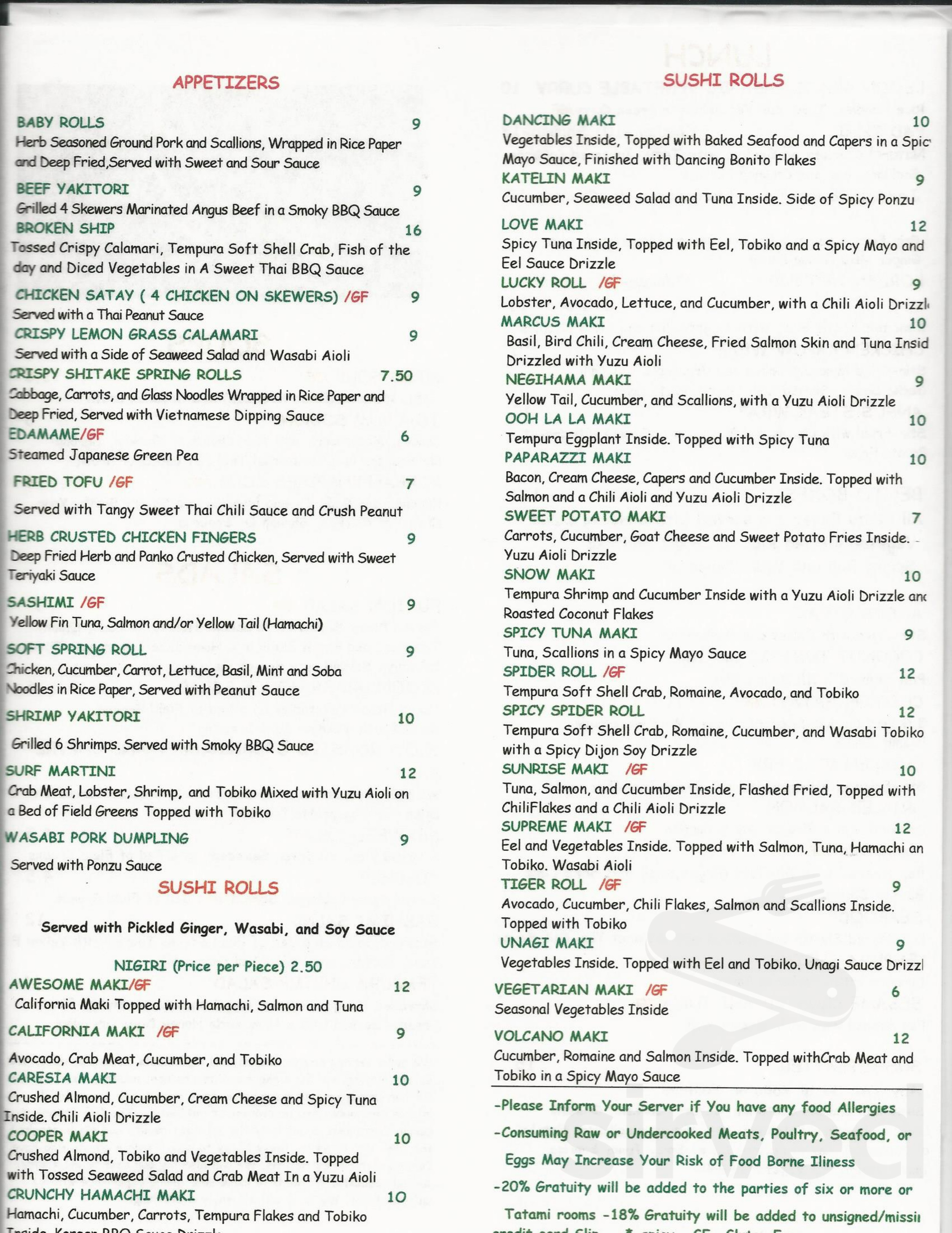 Lemongrass Restaurant & Sake Bar menu in Moultonborough, New Hampshire, USA