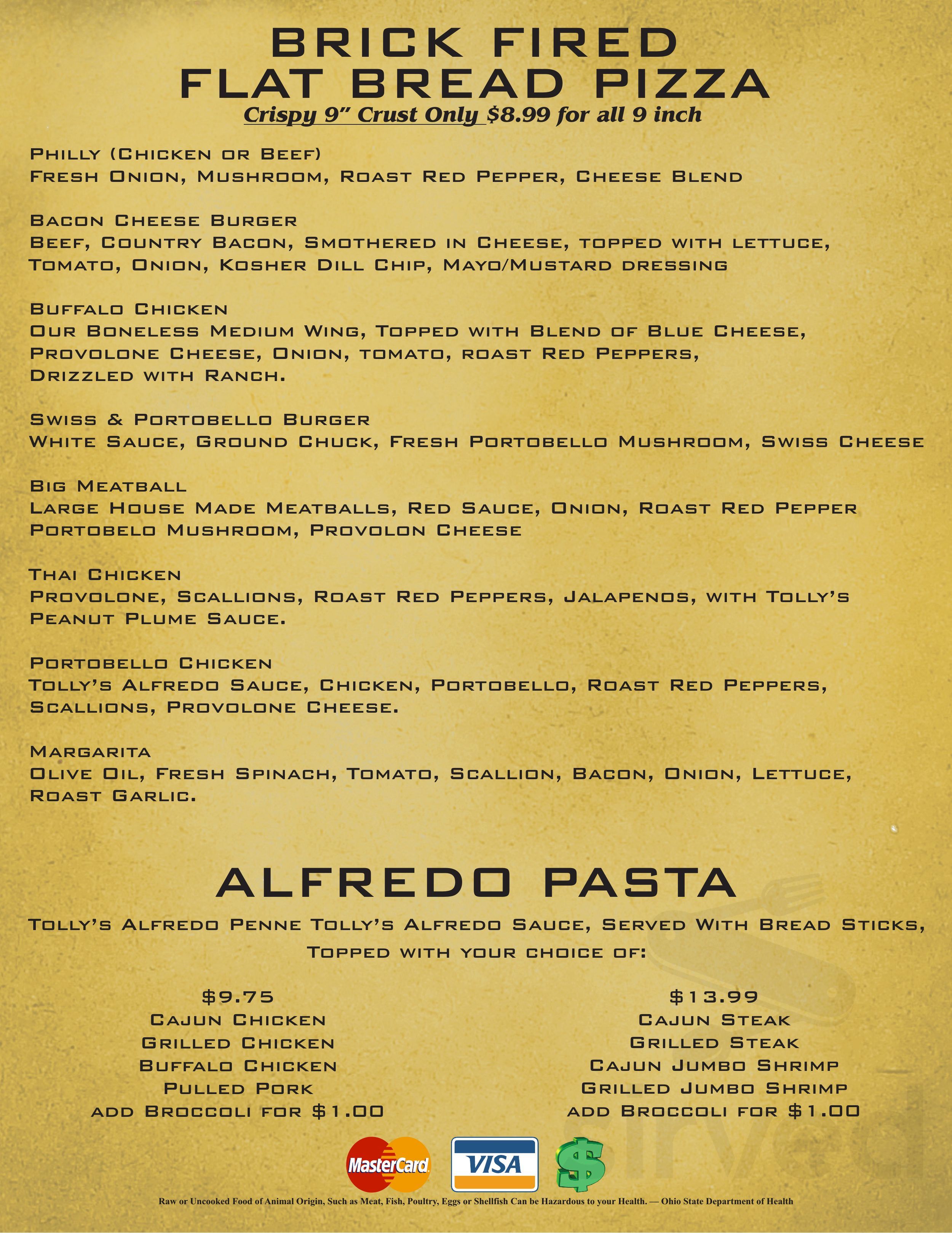 Tolly's Gastropub menu in Greenville, Ohio, USA