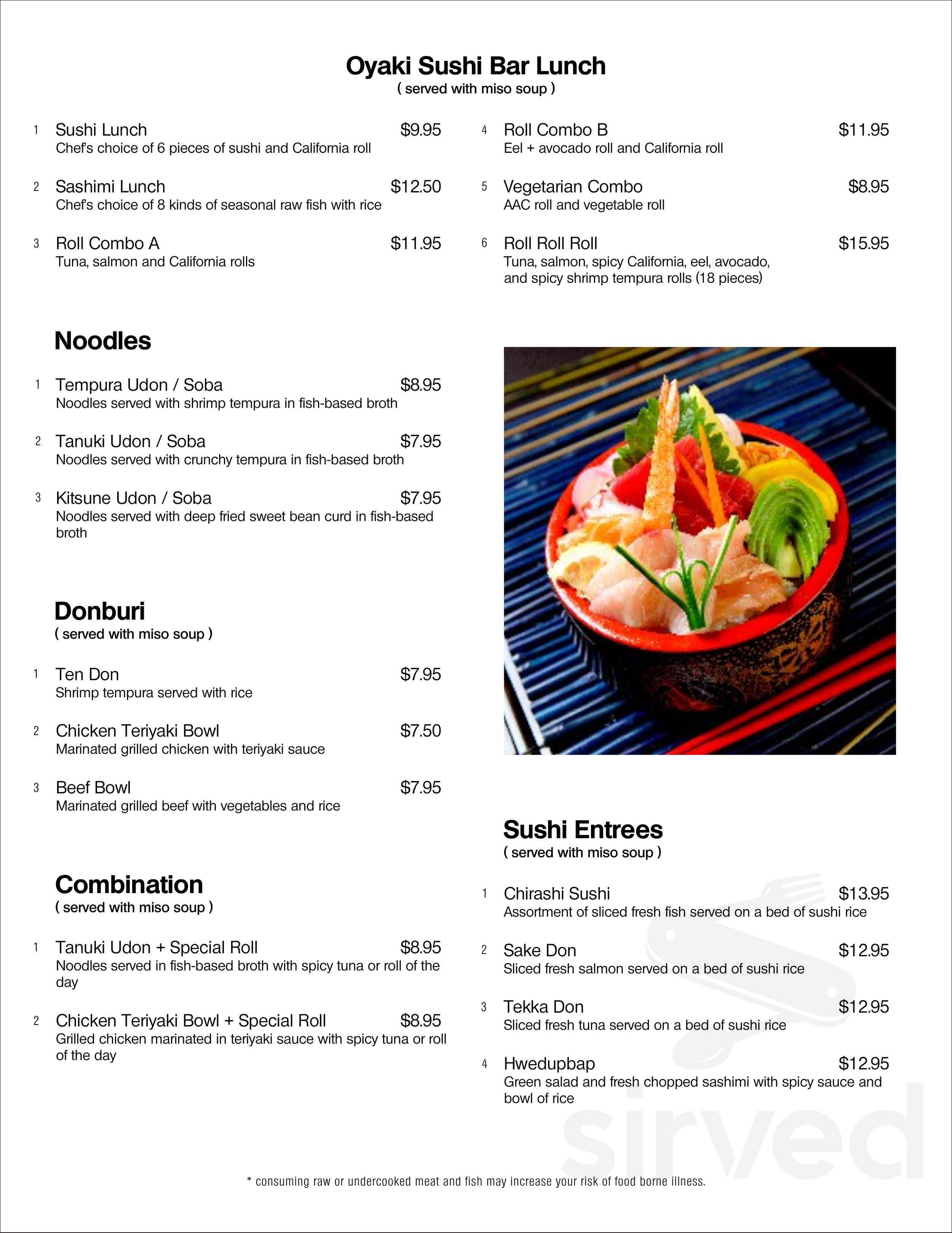 Oyaki Sushi menu in Dearborn Heights, Michigan, USA