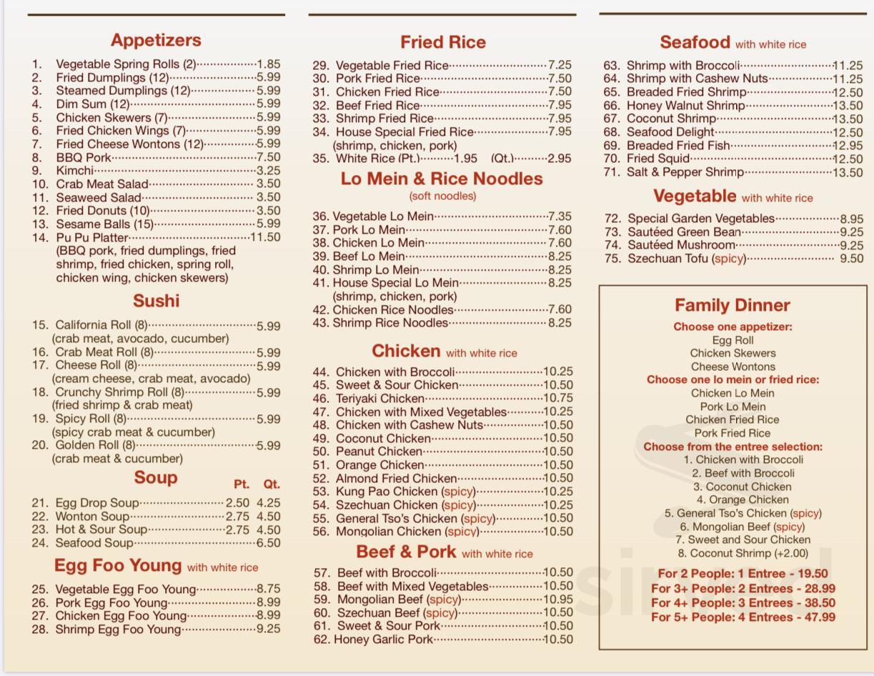 Menu for China Sun Buffet in Port Orchard, WA | Sirved