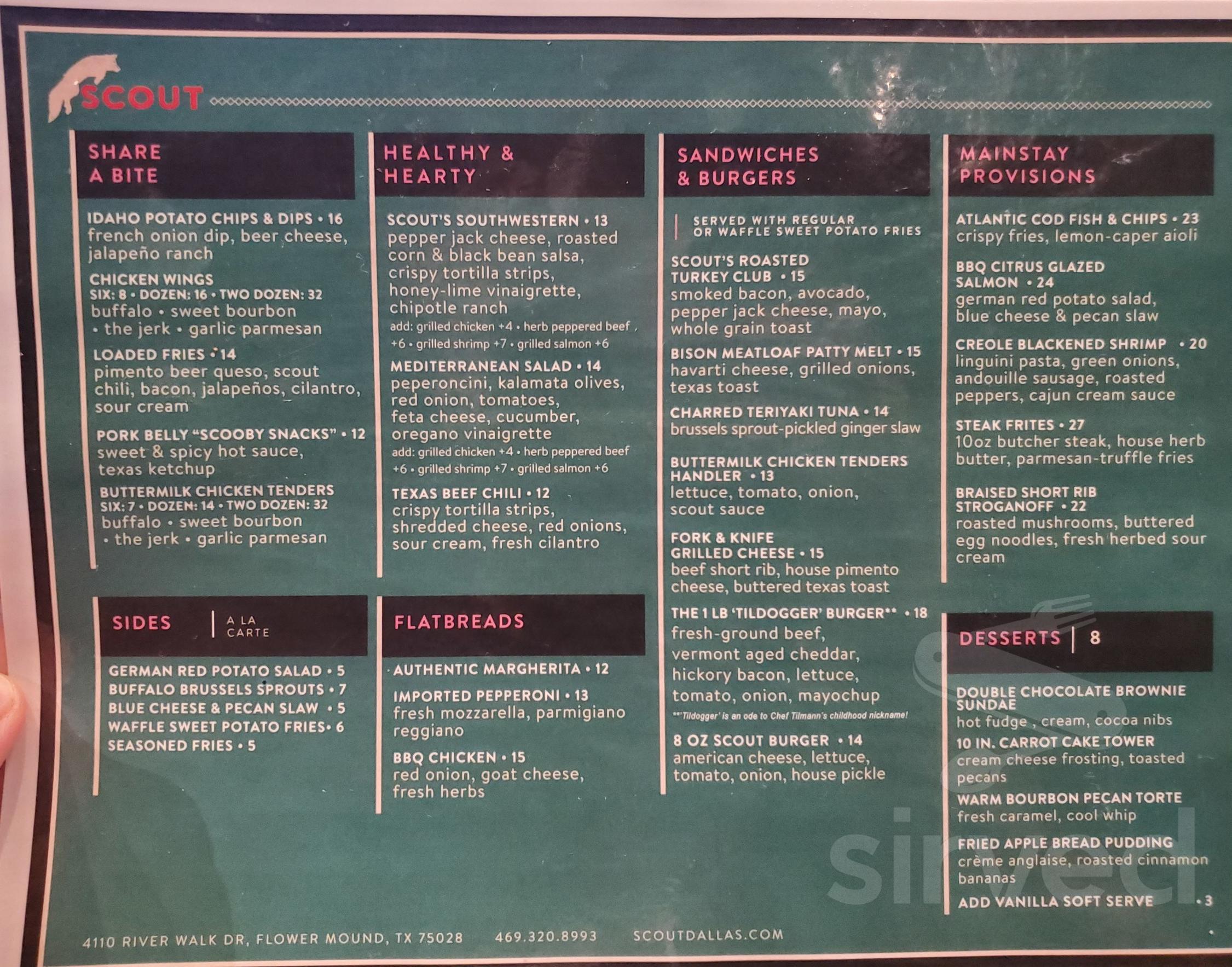 Scout River Walk menu in Flower Mound, Texas, USA