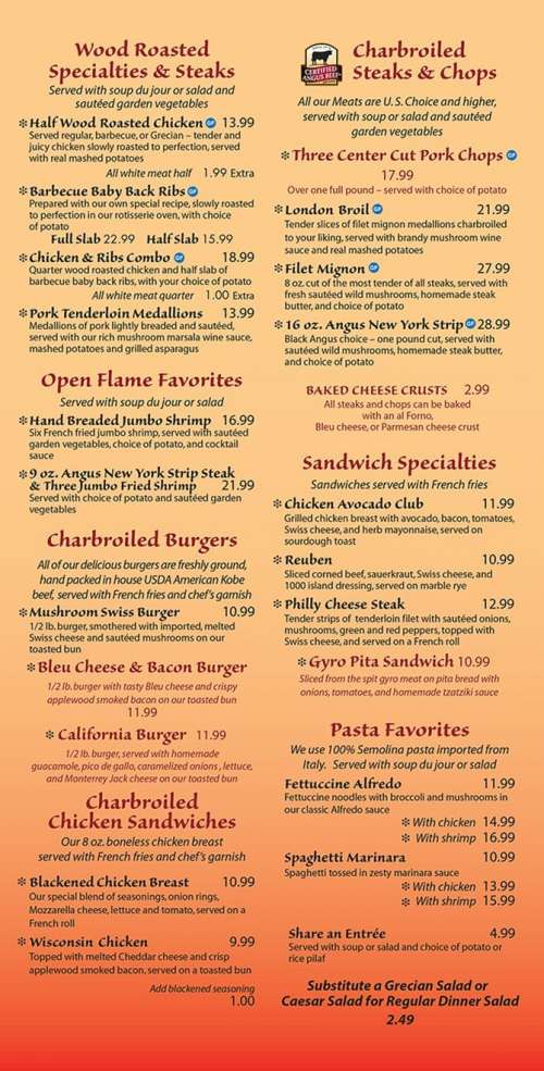 Open Flame menu in Greenfield, Wisconsin, USA