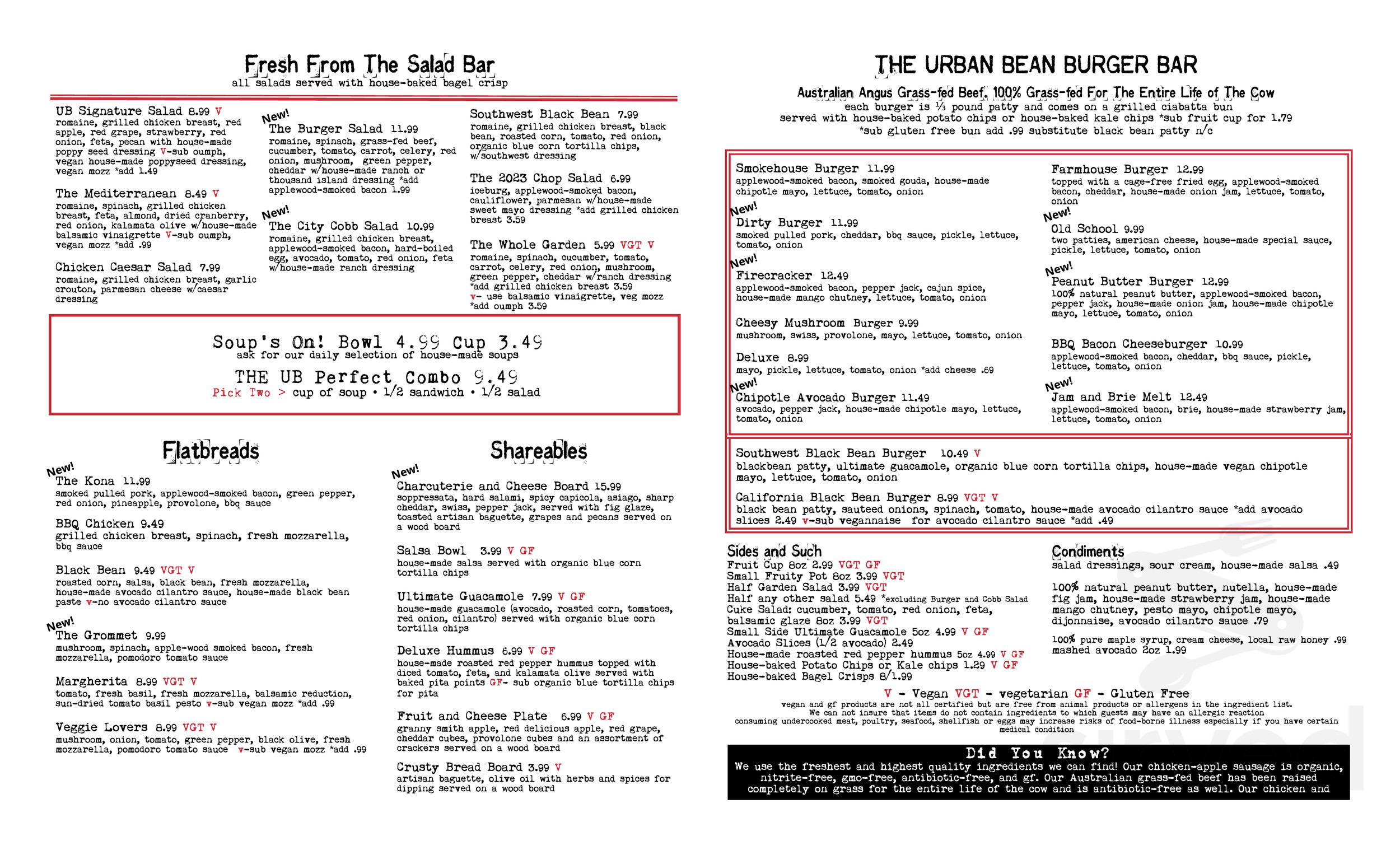 The Urban Bean Coffeehouse Cafe menu in Orange Park, Florida, USA