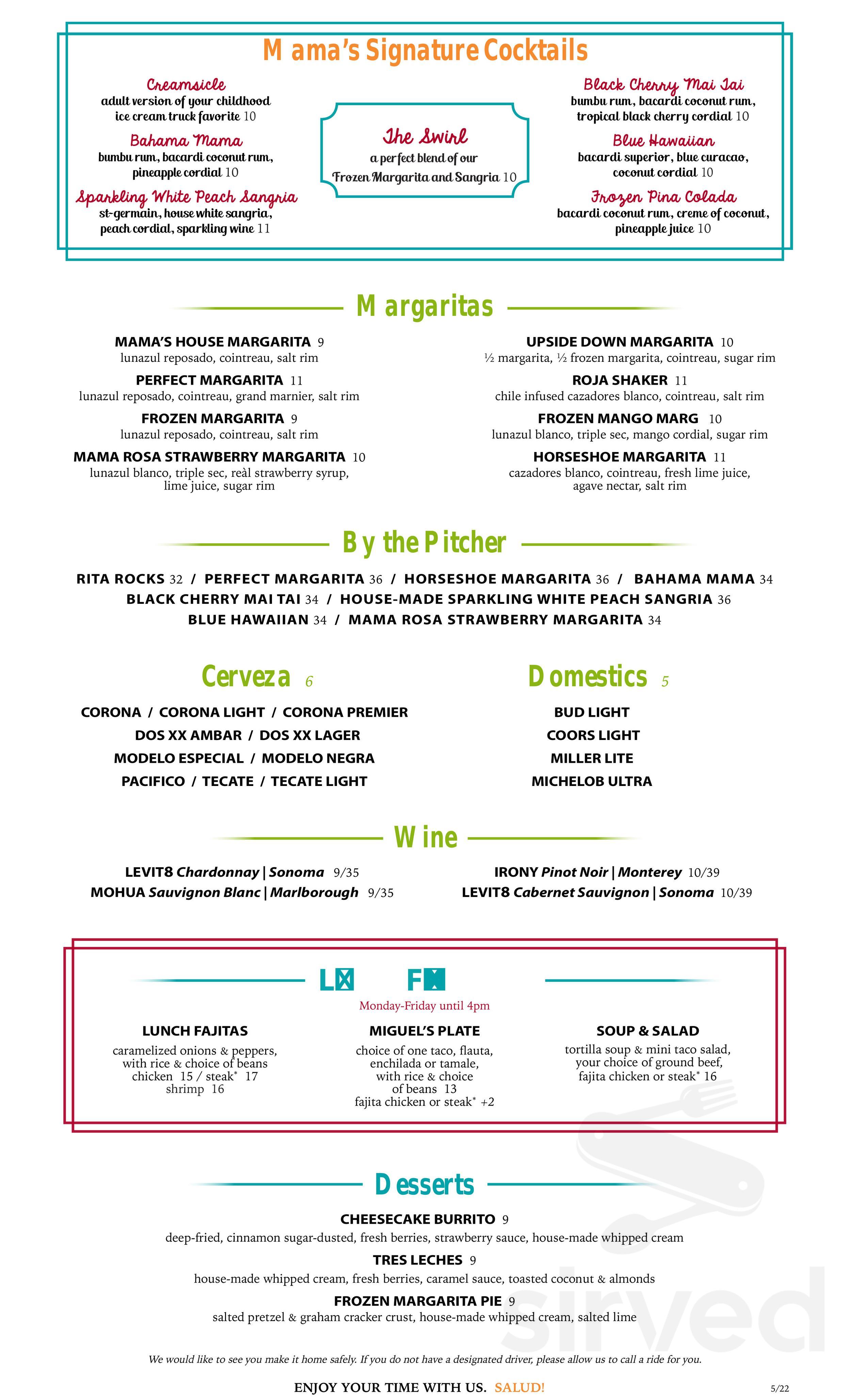 Mama Rajal Mama Roja menu in Oklahoma City, Oklahoma, USA