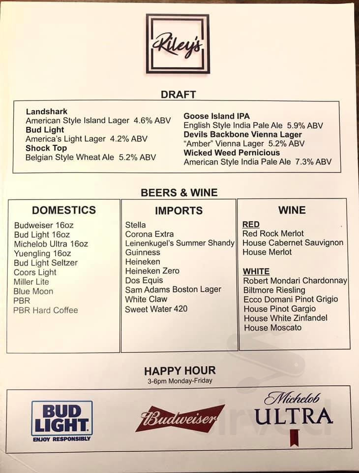 Riley's in Rincon menu in Rincon, Georgia, USA